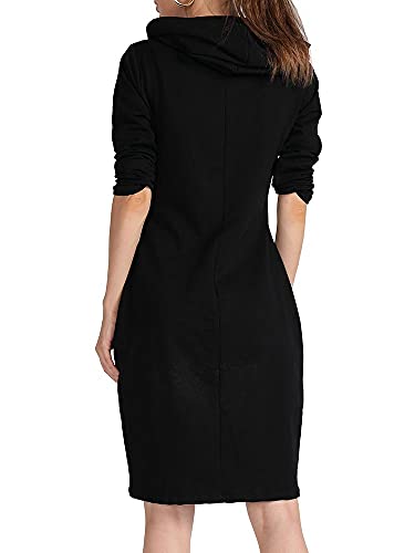 Magicmk Women Long Sleeve Print Lips Slim Fitted Knee Length Sweatshirt With Pocket Casual Pullover Hoodie Dress (Hblack+Purple, M) #TOP7