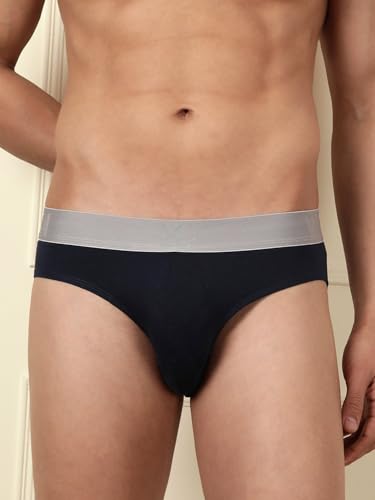 Image of WROGN Men's Pack of 2 Cotton-Spandex Briefs | Navy | Solid & Print | Comfort Fit