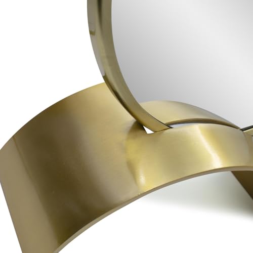 Image of Howard Elliot Maja Arched Table Top Mirror with Stand, Table Desk Vanity Makeup Mirror with Stainless Steel Antique Brass Finish, Modern Decorative Portable Table Vanity Mirror, Gold, 15 x 12 Inches