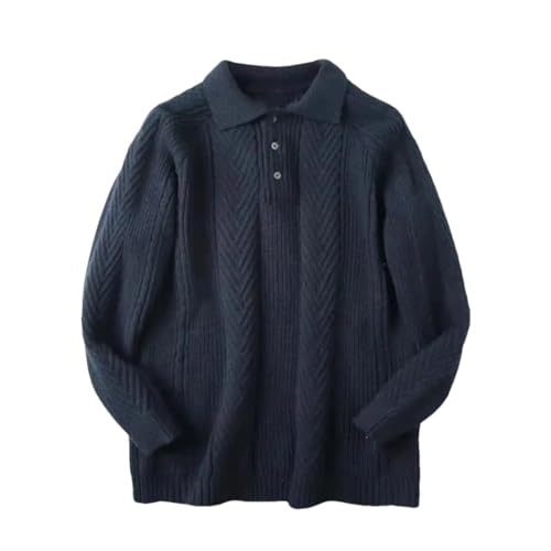 Men’S Retro Jacquard Knit Sweater Thick Long Sleeve Lapel Collar Casual Pullover Jumper Tops