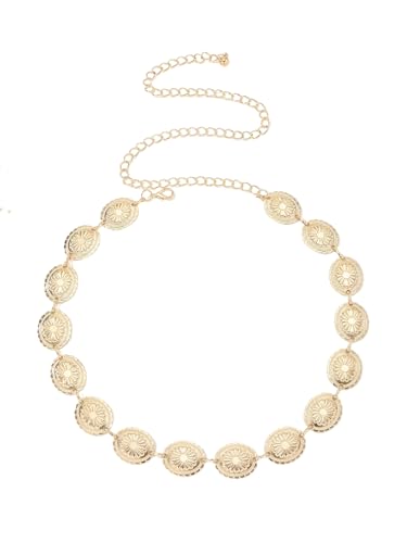 GORGLITTER Women's Boho Chic Cowgirl Belt Metal Floral Waist Chain Belts Western Concert Outfits