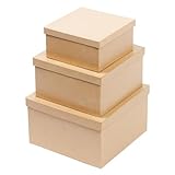 Factory Direct Craft Handcrafted Paper Mache Square Shaped Box Set - 3 Premade Papier Mache Cardboard Nested Square Boxes (1 of Each Size Box) - Ready to Paint and Decorate Craft Project