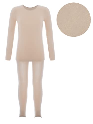 Kids Girls 2 Piece Ballet Dance Thermal Underwear Suit Stretchy Long Sleeve Base Layer Top and Pantyhose Pants Set3