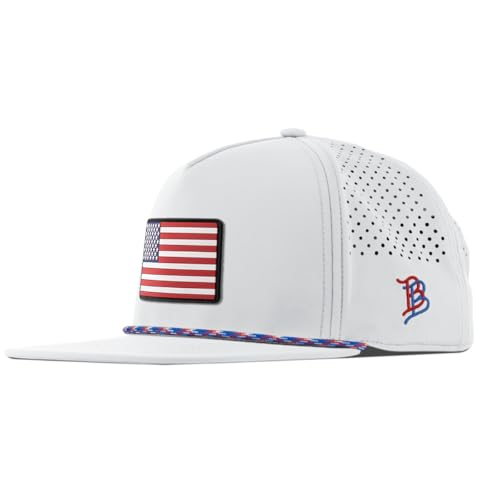 Branded Bills American Flag Hat for Men | Old Glory Flat 5 Panel Rope Baseball Snapback | Golf Running Quick Dry