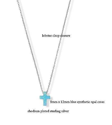 IVY & BAUBLE 14K Yellow Gold/White Gold Plated Sterling Silver Blue Synthetic Opal Cross Necklace, 16"+2"2