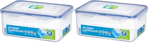 Lock & Lock HPL825 Classic Rectangular Food Container, 2.3L (232 x 165 x 95mm), Clear/Blue (Pack of 2)