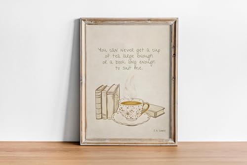 Cs Lewis Inspirational Quote, C.S. Lewis Tea Quote, Book Lover Quote, Vintage Art Illustration, Reading
