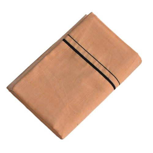 Image of Pure Cotton Dhoti for Men (1.28 x 1.87 m) | Solid Panchalu with Varied Small Color Border | Kerala Cotton Veshti, Khadi Dhoti | Lightweight Pooja & Temple Wear