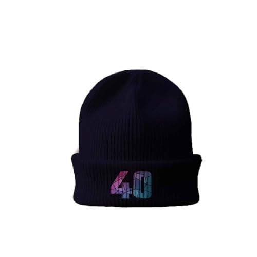 Bonnet 40 Number Cuffed Beanie Navy chaud tricoté avec revers
