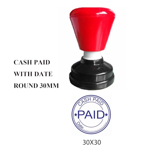 Cash Paid with Date 30mm Round Blue Color self Ink pre Ink Rubber Stamp