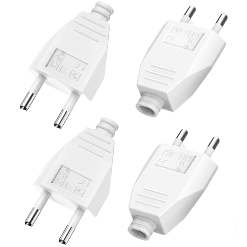 Eurostecker 4 Stücke Flachstecker Eurostecker Flach Stromstecker (250V 2.5A) Schuko Stecker 2 polig Stecker Flach Euro Stromstecker zum Ersatz
