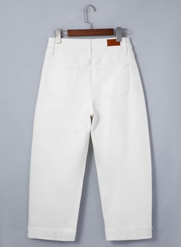 Image of Sidefeel Barrel Jeans for Women High Waisted Wide Leg Baggy Stretchy Trendy Raw Rolled Hem Capri Cropped Ankle Denim Pants