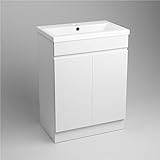 iBathUK Vanity Unit with Basin, Square Cabinet Ceramic Wash Basin for Bathroom Furniture with 2 Shelves and Doors- Gloss White (Flat Pack) - Image 6