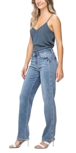 Judy Blue Women's Mid-Rise Cell Phone Pocket Dad Straight Leg Jeans 82540 (US, Numeric, 44, Regular, Regular, Blue)2