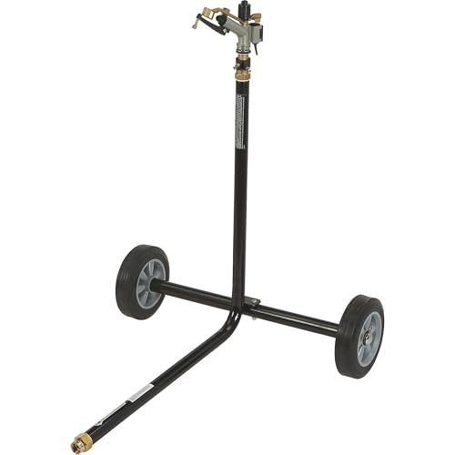 Strongway Wheeled Sprinkler 1 in. Head with 3 Nozzles 120 Ft. Diameter Coverage 11000 Sq. Ft. 7-14 GPM 8 in. Solid Rubber Tires Adjustable Full and Partial Circle for Lawn Garden and Farm