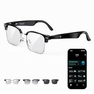 ONKELYIM Lunettes Intelligentes Audio Bluetooth pour Femmes et Hommes, Lunettes Bluetooth avec Haut-Parleur à Oreille Ouverte, Commande Vocale, Traduction IA (Verres photochromiques Semi-cerclés)