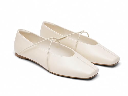 Image of Coutgo Womens Square Toe Ballet Flats Comfortable Slip On Mary Jane Flats Crisscross Strap Work Casual Shoes