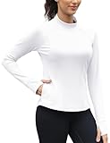 IECCP Damen Lounge Thermo Shirt Thermo Laufshirt Sport Oberteil für Frauen Winter unterwäsche mit Fleece and Daumenlochern Weiß M