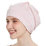 Hat Hut Satin Bonnet Silk Bonnet Hair Cover Sleep Cap for Curly Hair Women Adjustable Silk Lined Slouchy Beanie Hat with Ears (Pink Cat Women)