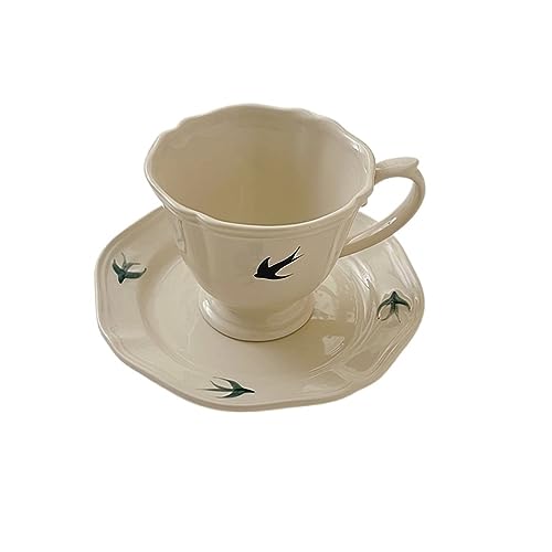 Tasse à thé de l'après-midi vintage, service en céramique avec petit dessin de table