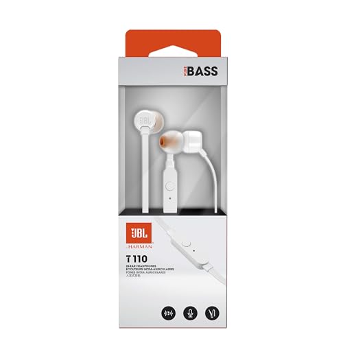 JBL Tune 110 – In-Ear Kopfhörer mit verwicklungsfreiem Flachbandkabel und Mikrofon in Weiß – Für grenzenlosen Musikgenuss mit der Pure Bass Sound Technologie 5