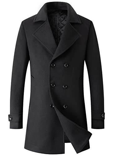 chouyatou Men's Classic Double Breasted Wool Blend Pea Coat Mid Long Trench Coat