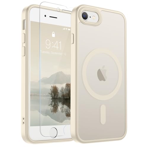 Image of SUPFINE Magnetic for iPhone SE Case 2022 (3rd) /2020 (2nd), iPhone 8 Case (Compatible with MagSafe) (Military Grade Drop Protection) Slim Translucent Matte Phone Case, Antique White