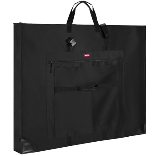 Nicpro Large Size Art Portfolio Case, Artist Portfolio Tote Bag with Leather Corners & Side Widening, Waterproof Storage Portfolio Folder with 3 Pockets for 32'' x 42'' Poster Canvas Sketching Drawing