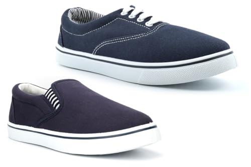 Image of Boys Canvas Pumps Boys Canvas Shoes Size 5 Deck Shoe Size 6 Boat Shoe Yachting Pumps Slip On Pump Textile Upper and Lining Sizes 3-6 Navy Blue 5 UK
