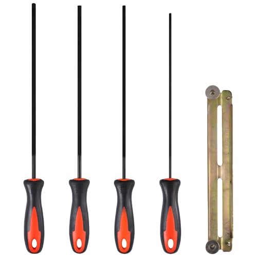 4 Pièces Lime Tronconneuse, 3.2/4.0/4.8/5.2mm Lime pour Chaine de Tronconneuse, Ronde Lime Chaine Tronconneuse, Affutage Chaine de Tronconneuse avec Poignée
