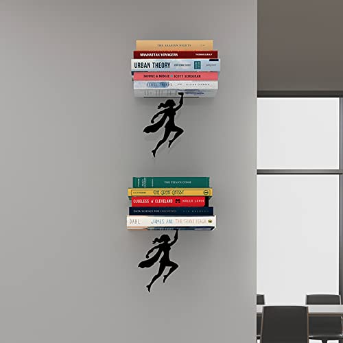 Image of Floating Bookshelf - 2x Wondershelf - Invisible Wall Shelf for Books | Comic decor accent that displays a heroine-themed collection without visible mounting hardware