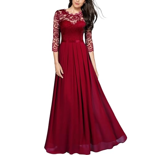 Abendkleider Elegant Für Hochzeit Ballkleid A-Linie Prom Kleider Hochzeitsgäste Satin Kleid Damen Verlobungskleid Formal Dresses for Women Lang Rot,...