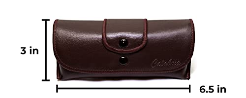 Image of Calabria Double Snap Belt Loop Eyeglass Case PU Leather Vintage Style Old School Eye Glasses Pouch Semi-Hard Sunglass Holder