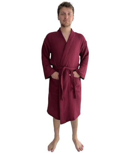 Image of Muslin Bathrobe - Cotton Gauze Robe for Women and Men - Lightweight Breathable Summer Kimono - Boho Spa /Maternity Robe