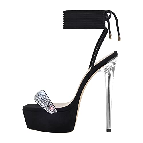 Only maker Platform Lace Up Sandals with Ankle Wraps Boho Style Summer Shoes Sexy Stilettos Transparent Skyhigh Heels Pole Dance Party High Heels Schwarz EU 45