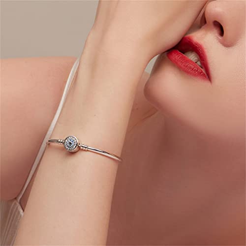 BISAER Evil Eye Bracelet Sterling Silver Clasp Charm Bangle Bracelet for Bead Charms with Sapphire Gemstones Evil Eye Clip Lock Stopper(17/19cm/ 21cm) - Image 4