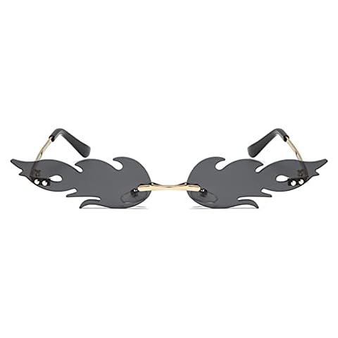 SEIUKS Flame Sunglasses Rimless Fashion Vintage Metal Frame Sunglasses Halloween Party Glasses for Men Women Gold Grey Cover