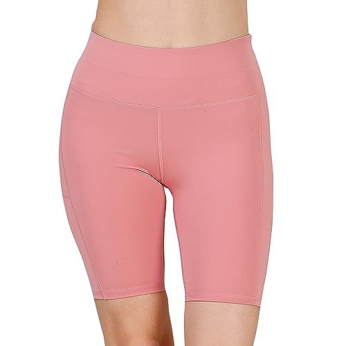 Image of SOIE Women Polyester Blend Sports Shorts High Waist Knee Length with Side Pocket Quick Dry Squat Proof Athleisure Shorts for Workout