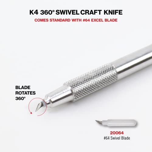 Excel Blades K4 Swivel Craft Knife with #64 Rotating Blade – Precision Hobby Knife for Carving & Crafting Supplies Precision Cutting Tool – Lightweight Aluminum Handle – Made in the USA - Thumbnail 4