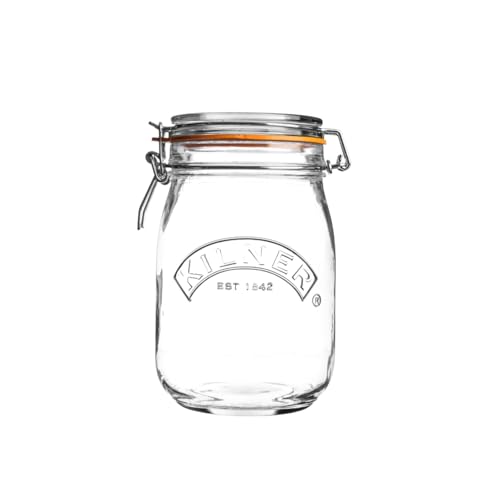 Image of Kilner Premium 2 x 1Litre Round Airtight Leakproof Borosilicate Glass Clip Top Jar | Multipurpose Food Storage Container with Wire Lock for Yougurt, Coffee, Pasta, Drinks