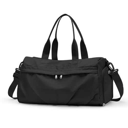 Borsone Palestra Uomo Donna Borsa Sportiva da Viaggio Sportivo da Weekend Grande per Impermeabile Duffel Bag Sport con Tasca Asciutta e Bagnata e Scarpe Nero