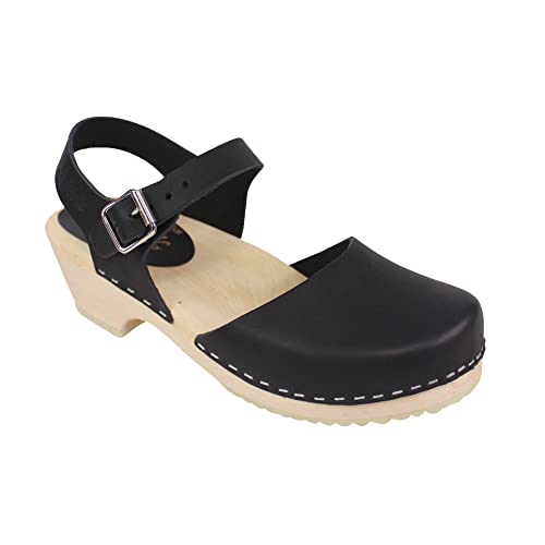 Sabots suédois Lowwood cuir noir contre le mal de dos et des pieds