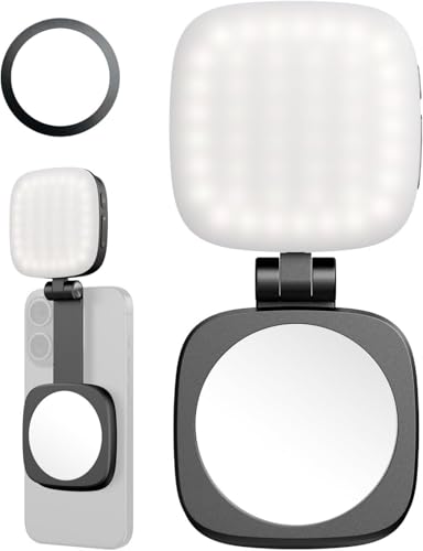 3-in-1 Magnetic Beauty Selfie Light LED Ring Light with Mirror for Phone Camera Portable Magnetic Fill Lighting for Zoom Makeup Video Recording Photography Content(Black)
