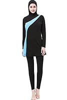 BOZEVON Muslimischen Badeanzug - Muslim Islamischen Bescheidene Badebekleidung Modest Swimwear Beachwear Burkini für Damen, Schwarz+Blau, XL