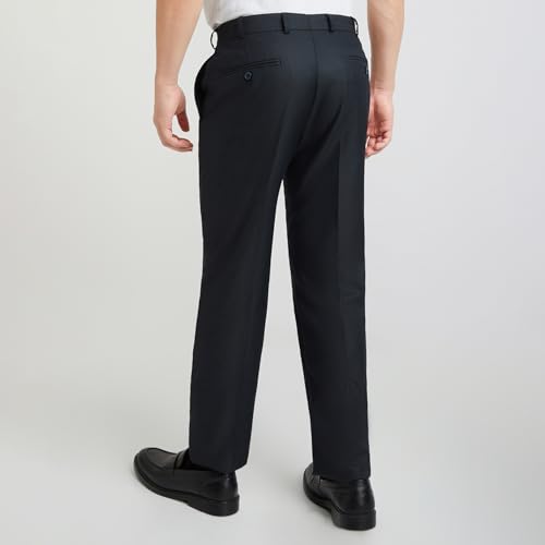 Image of Park Avenue Men's Mid Rise Regular Fit Stripe Pattern Poly Viscose Blend Flat Front Formal Trouser