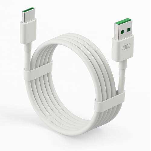 Image of Oppo SuperVOOC USB A to Type C Charging & Data Cable | Compatible with Oppo F19 Pro+, F21 Pro, Reno 6, Reno 7, Reno 8, A74, A96 | Supports VOOC, SuperVOOC Fast Charging