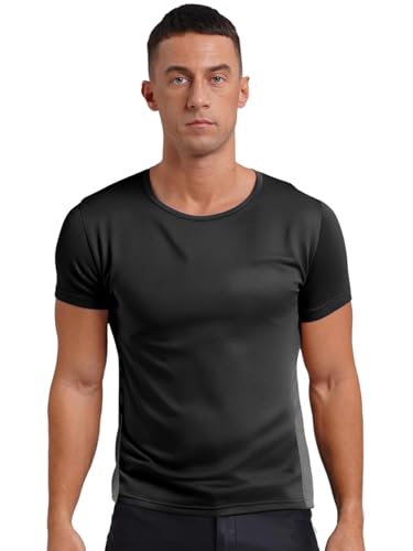 dPois Men Quick-Drying Breathable Mesh Sports Top Round Neck Short SleeveT-Shirt for Basketball Athletic Activities Black L/2点