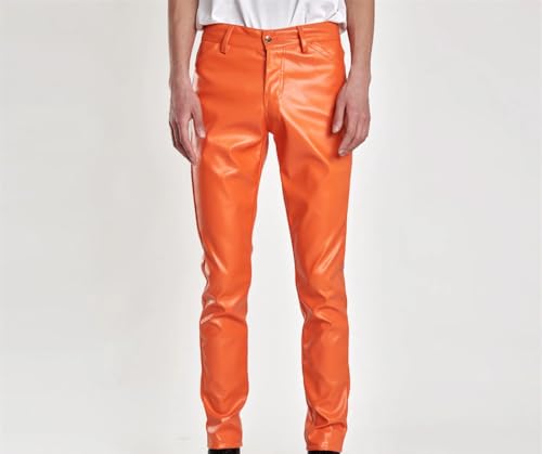 Men's PU Leather Pants Slim Fit Breathable Youth Style Casual Trousers3