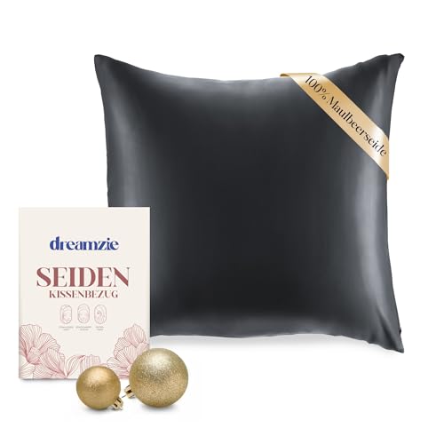 DREAMZIE Seidenkissenbezug 40x40 cm für Haar und Haut, Kissenbezüge Seide 19 Momme (Dunkelgrau, 1 Stück)