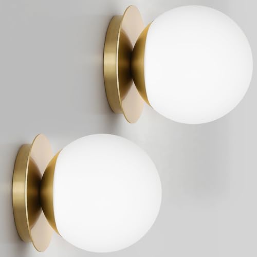 2 Pack Modern Gold Wall Sconces with Glass Globes